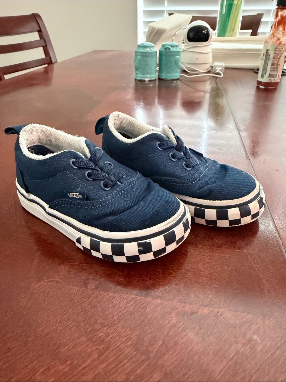 Vans Kids Navy Canvas Sneakers with Black-and-White Checkerboard Toe